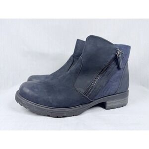 Earth Jordan Ankle Boots Womens 8.5W Wide Navy Blue Leather Zip Comfort Booties